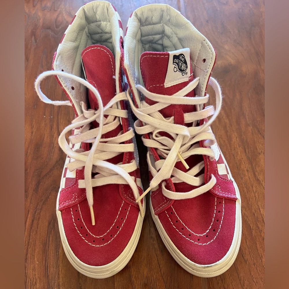Preowned Vans womens 7.5 2016 US Open surfing pink checkerboard